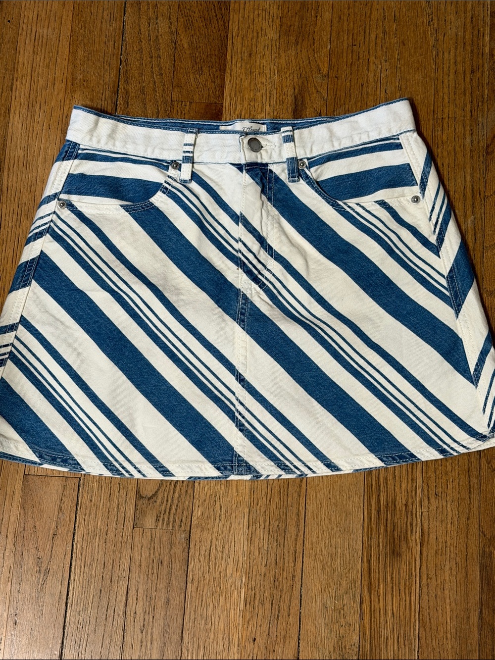 Universal Thread Striped Blue and White Denim Mini Skirt